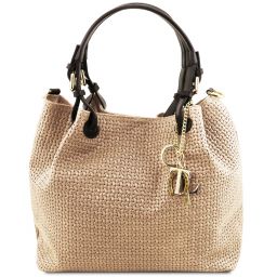TL KeyLuck Кожаная сумка-шоппер с плетеным теснением Бежевый TL141573