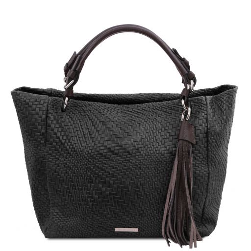 TL Bag Woven Printed Leather Shopping bag Black TL142066