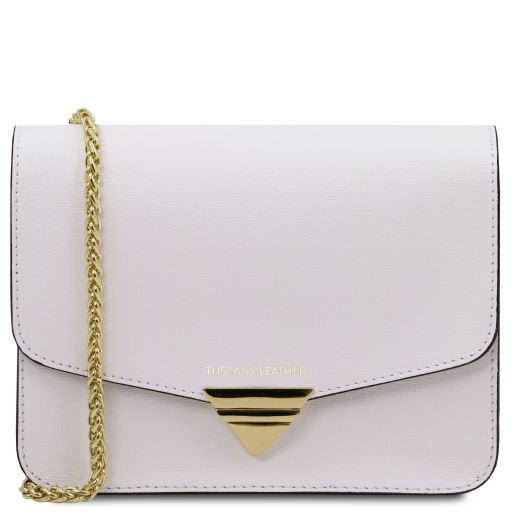 saffiano leather clutch with chain