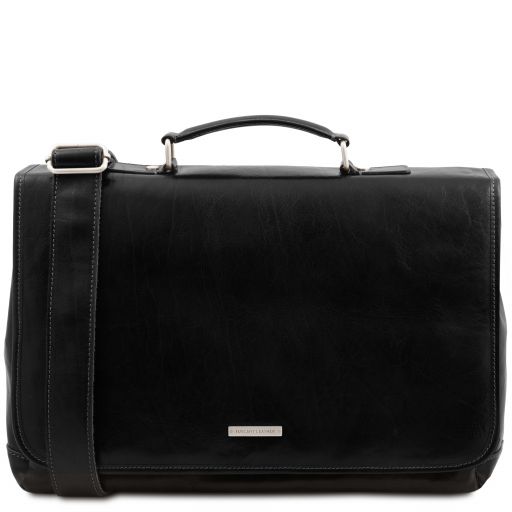 Mantova Leather Multi Compartment TL SMART Briefcase With Flap Black TL142068