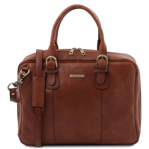 Matera Leather Multi Compartment Briefcase Brown TL142080