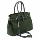 TL Bag Borsa a Mano in Pelle Stampata Effetto Struzzo Verde Foresta TL142120