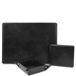 Premium Office Set Sous-main de Bureau Avec Rabat, Tapis de Souris et Videpoches en Cuir Noir TL142162