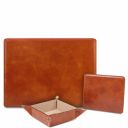 Premium Office Set Leather desk pad with inner compartment, mouse pad and valet tray Honey TL142162