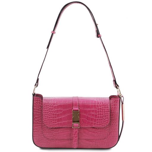 Noemi Croc Print Leather Clutch Handbag Фуксия TL142065