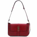 Noemi Croc Print Leather Clutch Handbag Red TL142065