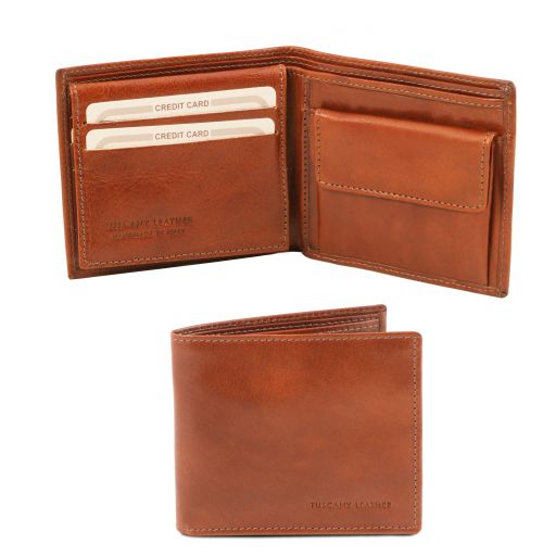 Exclusive 3 Fold Leather Wallet for men With Coin Pocket Honey TL141377