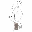 TL Bag Mini Schultertasche aus Weichem Leder im Steppdesign Light grey TL142169
