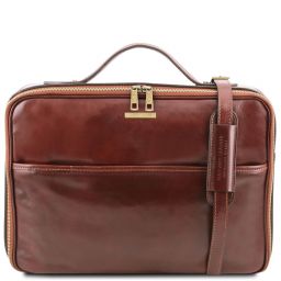 Vicenza Leather laptop briefcase with zip closure Brown TL140235