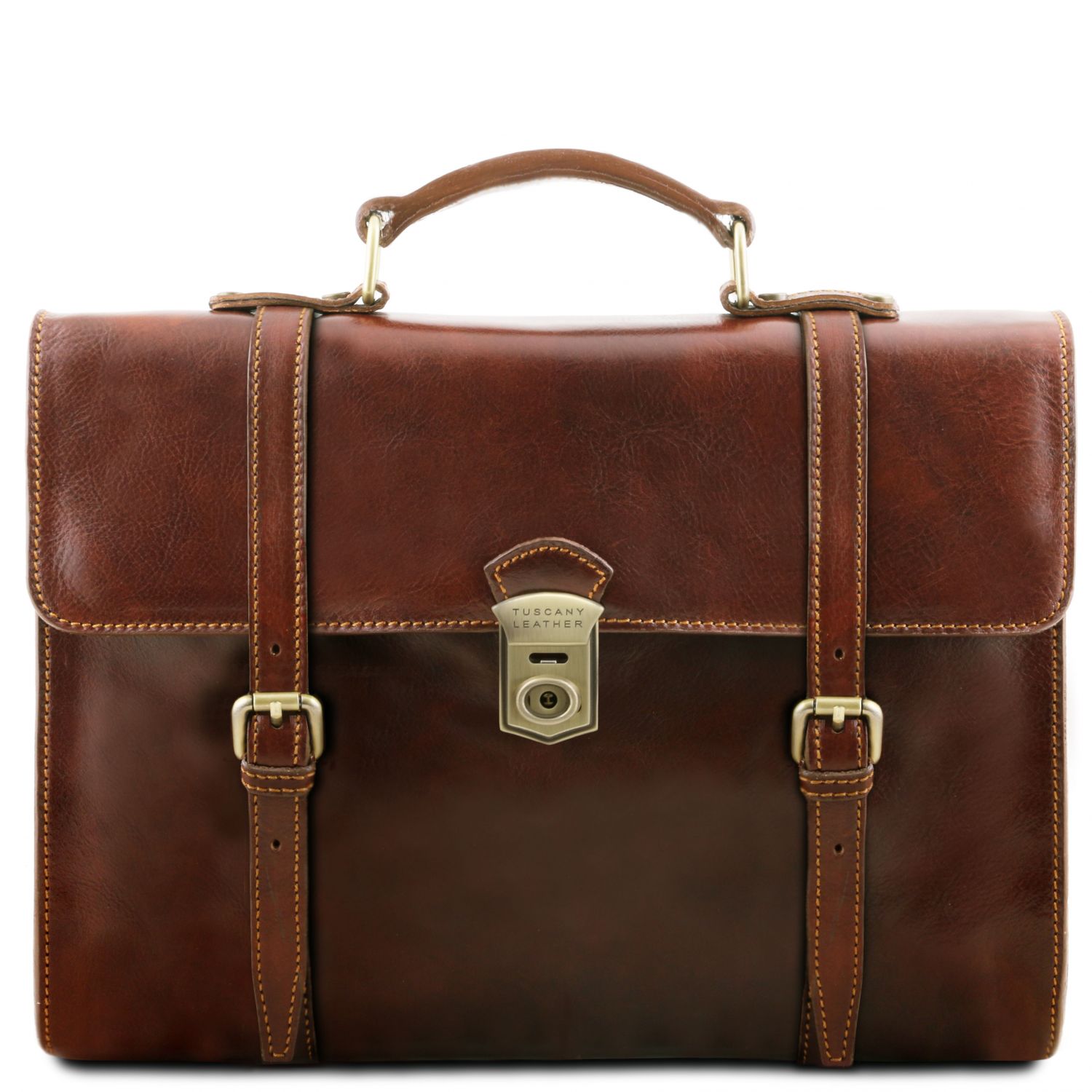 Viareggio Exclusive leather laptop case with 3 compartments - Brown