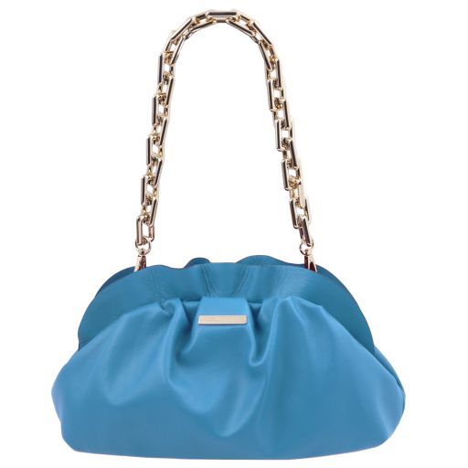 TL Bag Soft Leather Clutch With Chain Strap Light Blue TL142184