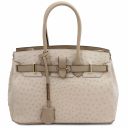 TL Bag Borsa a Mano in Pelle Stampata Effetto Struzzo Beige TL142120