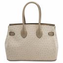 TL Bag Handbag in Ostrich-print Leather Beige TL142120