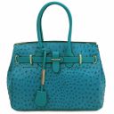 TL Bag Handbag in Ostrich-print Leather Turquoise TL142120