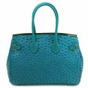 TL Bag Handtasche aus Leder mit Strauß-Prägung Turquoise TL142120