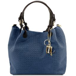 TL KeyLuck Borsa Shopping in Pelle Stampa Intrecciata Blu scuro TL141573