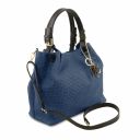 TL KeyLuck Кожаная сумка-шоппер с плетеным теснением Темно-синий TL141573