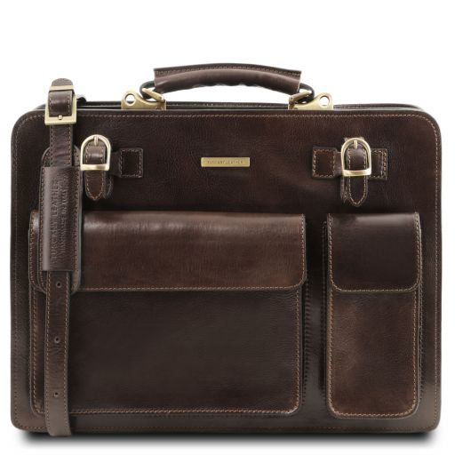 Venezia Leather Briefcase 2 Compartments Dark Brown TL141268