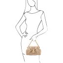 Lara Soft Leather Clutch With Chain Strap Beige TL142246