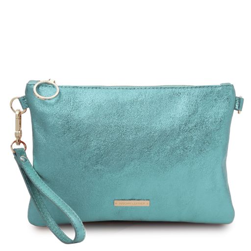 TL Bag Pochette in Pelle Morbida Metallic Celeste TL141988