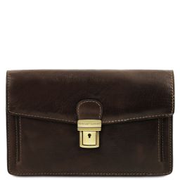 Tommy Elegante Handgelenktasche/Herrentasche aus Leder Dunkelbraun TL141442