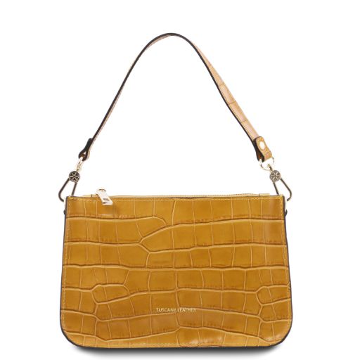 Cassandra Croc Print Leather Clutch Handbag Mustard TL141917