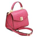 Atena Croc Print Leather Handbag Фуксия TL142267