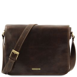 Messenger double Bolso Bandolera en Piel Marrón oscuro TL90475