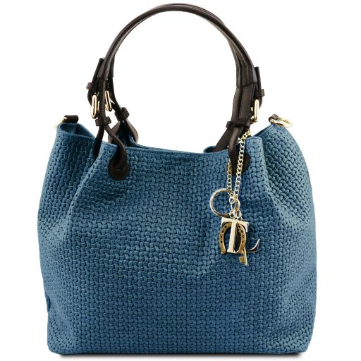 TL KeyLuck Кожаная сумка-шоппер с плетеным теснением Синий TL141573