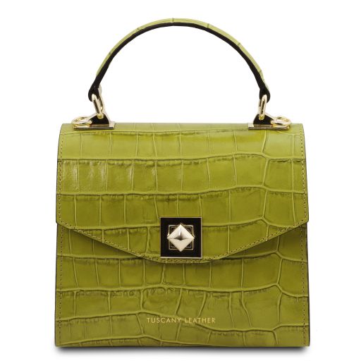 Atena Croc Print Leather Handbag Lime Green TL142267