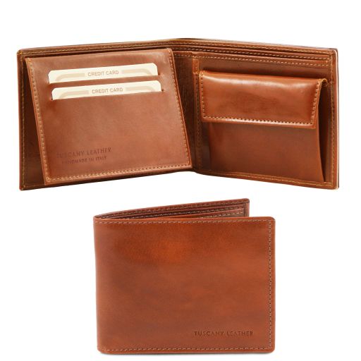 Exklusive Herren Brieftasche aus Leder mit 2 Scheinfächern und Münzfach Honig TL140763
