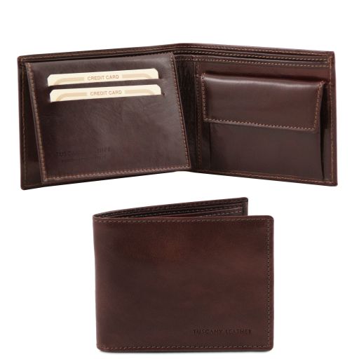 Exclusive 3 Fold Leather Wallet for men With Coin Pocket Dark Brown TL140763