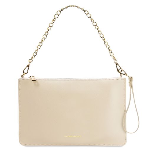 TL Bag Leather Clutch With Chain Strap Beige TL142099