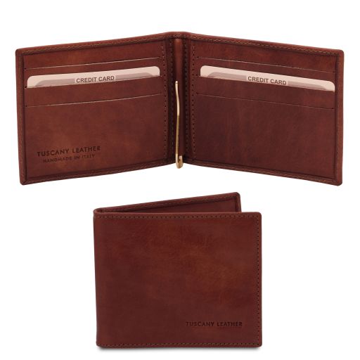 Exclusive Leather Card Holder With Money Clip Brown TL142055