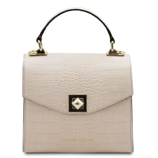 Atena Handtasche aus Leder mit Kroko-Prägung Beige TL142267