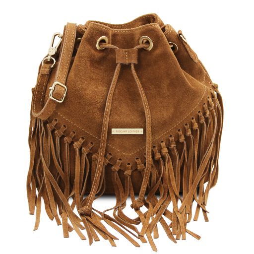 TL Bag Suede Leather Fringe Bucket bag Cognac TL142291