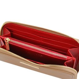 Eris Exklusive Damenbrieftasche aus Leder mit Rundum-Reißverschluss Taupe TL142318